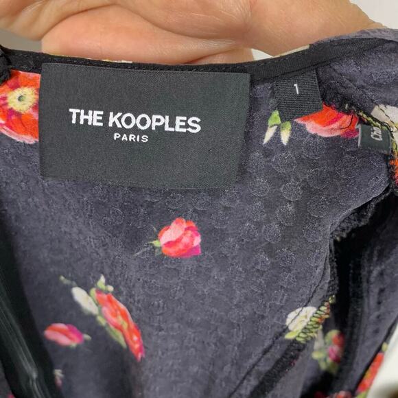 The Kooples Black & Red Floral Silk Blend Jacquard  Dress - Sz 1 - Picture 5 of 8